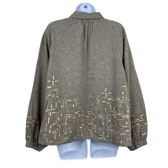 Poetry Top Womens 14 Tan Beige Linen Cotton Boxy Lagenlook Artsy Embroidered - Picture 10 of 14